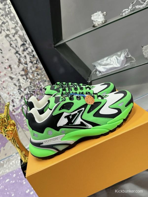2025 Men Louis Vuitton Green Black White Mesh Leather Sneakers MJ00420