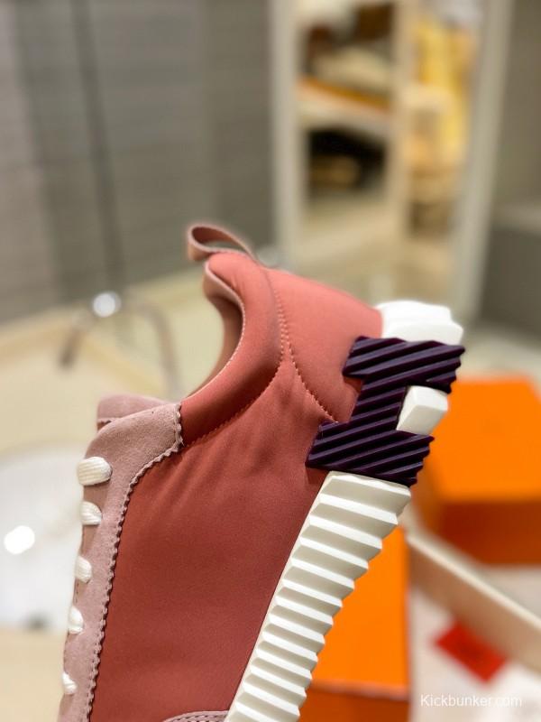 2024 Women Hermès pink beige suede mesh sneakers MJ00320
