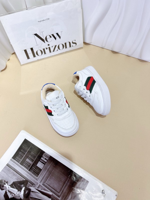 2024 Kids GUCCI White Green Red Leather Sneakers