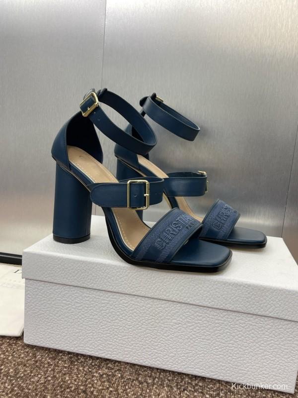 2025 Women Dior Blue Leather Suede High Heel Sandals