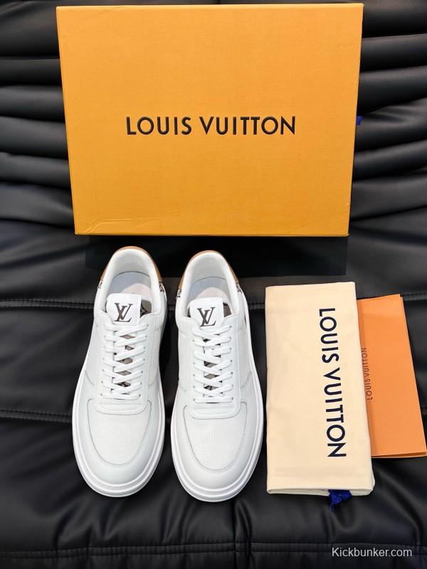 2024 Unisex Louis Vuitton White Brown Mesh Leather Sneakers MJ00400