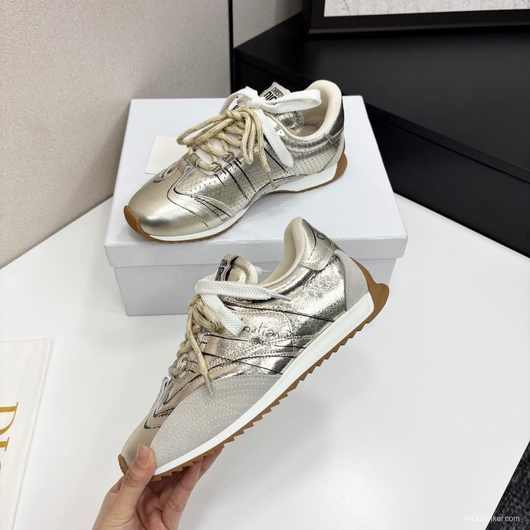 2025 Women Dior Silver Leather Running Shoes LY00300