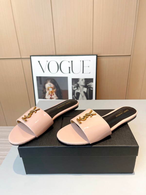 2025 Women Yves Saint Laurent Pink Leather Slippers LY00180