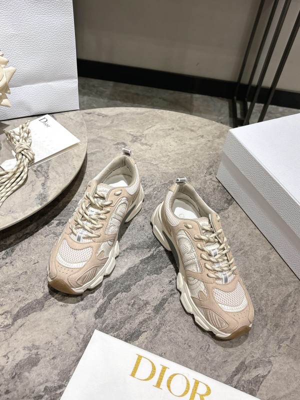 2025 Women Dior Beige Mesh Suede Sneakers KFY00370