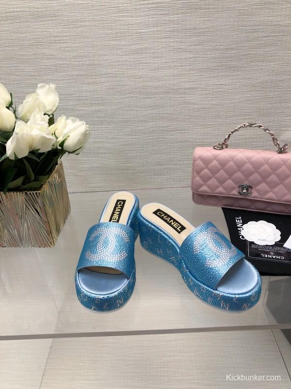 2025 CHANEL Blue Leather Slippers
