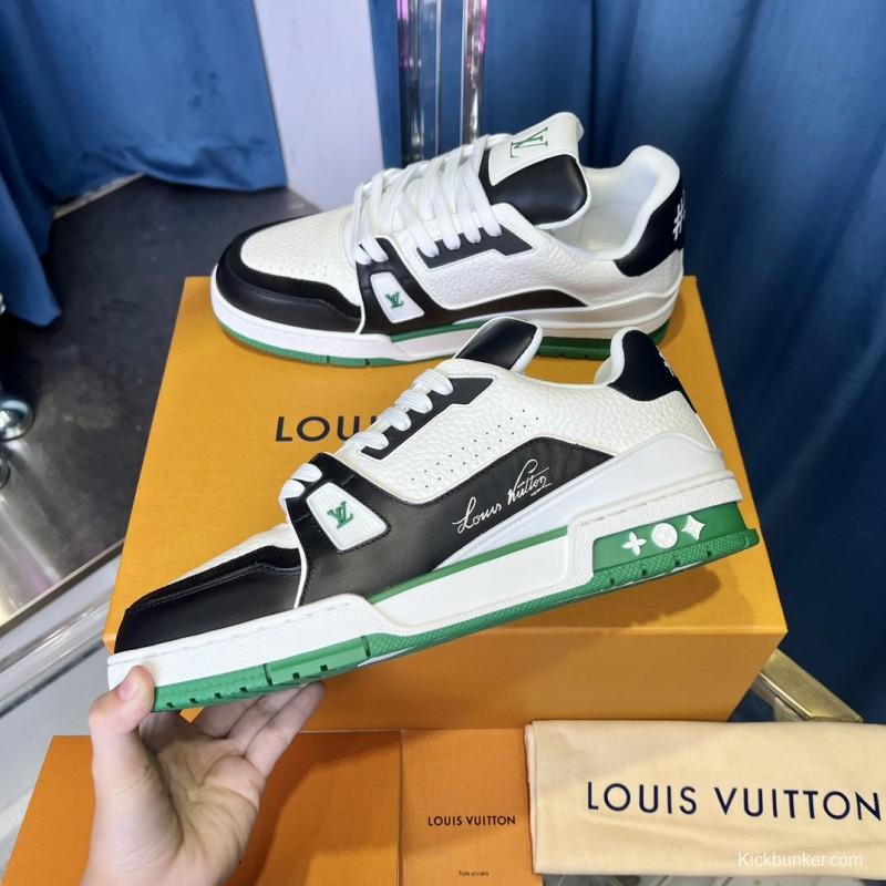 2025 Unisex Louis Vuitton White Black Green Leather Trainer