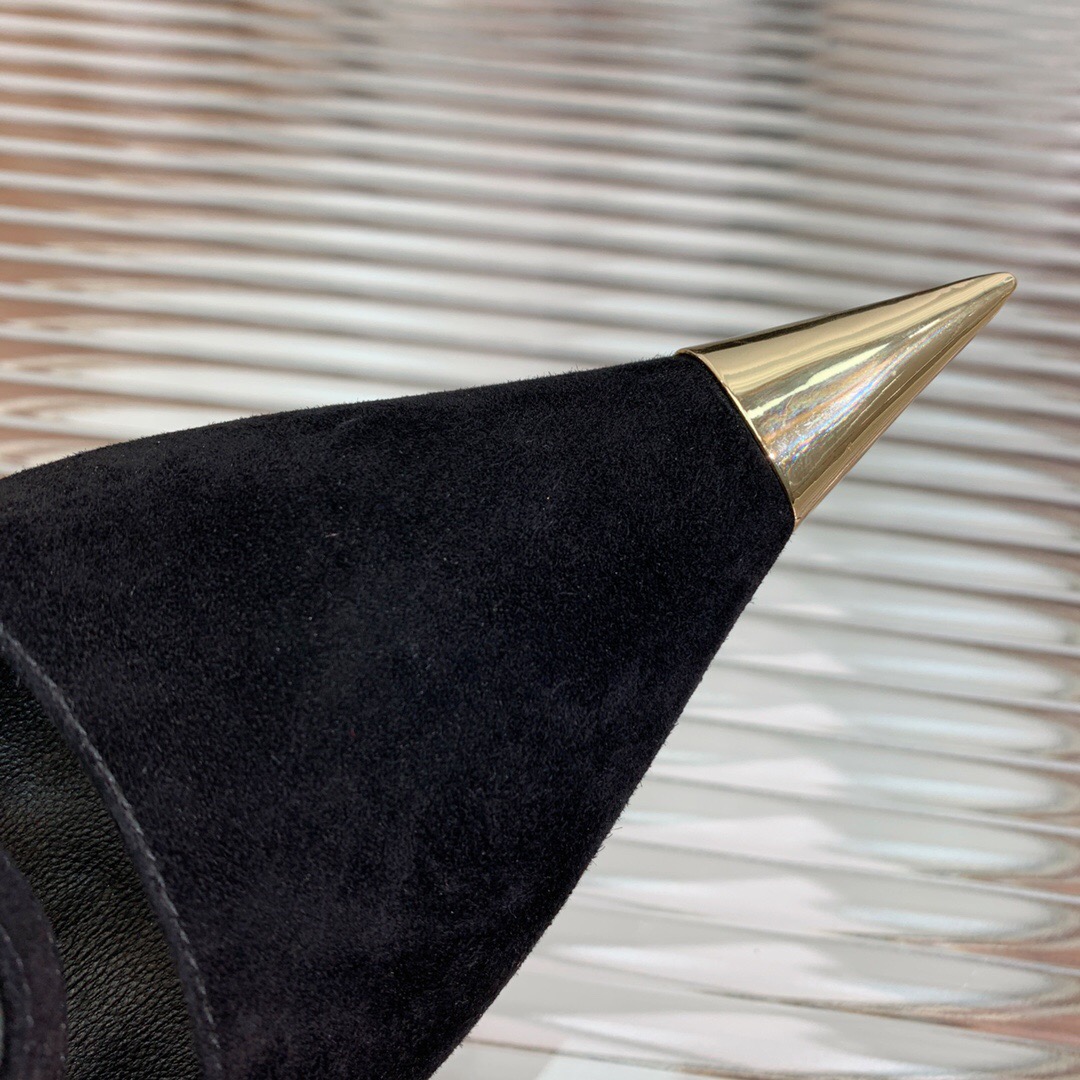 2025 Women TOM FORD Black Gold Suede Leather Pointed Pumps KFY00320