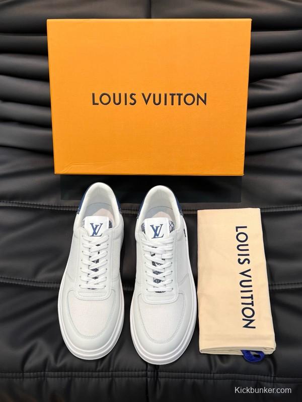 2024 Men Louis Vuitton White Blue Mesh Leather Sneakers MJ00400