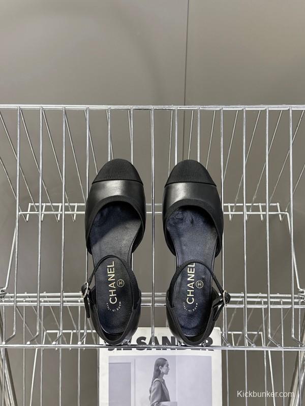 2025 Women Chanel Black Lambskin Sandals KFY00270