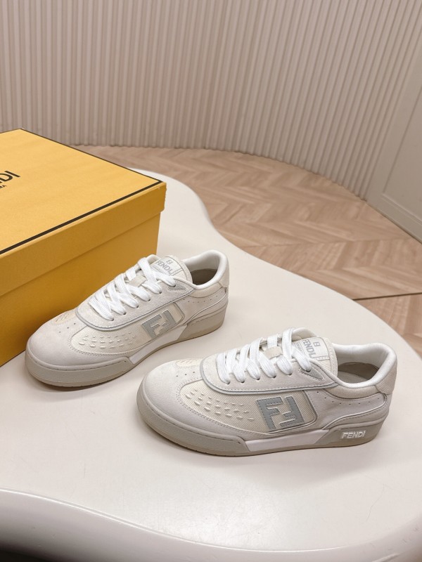 2025 Unisex Fendi White Grey Leather Plimsolls FF Retro Design LY00350(F)/LY00360(M)
