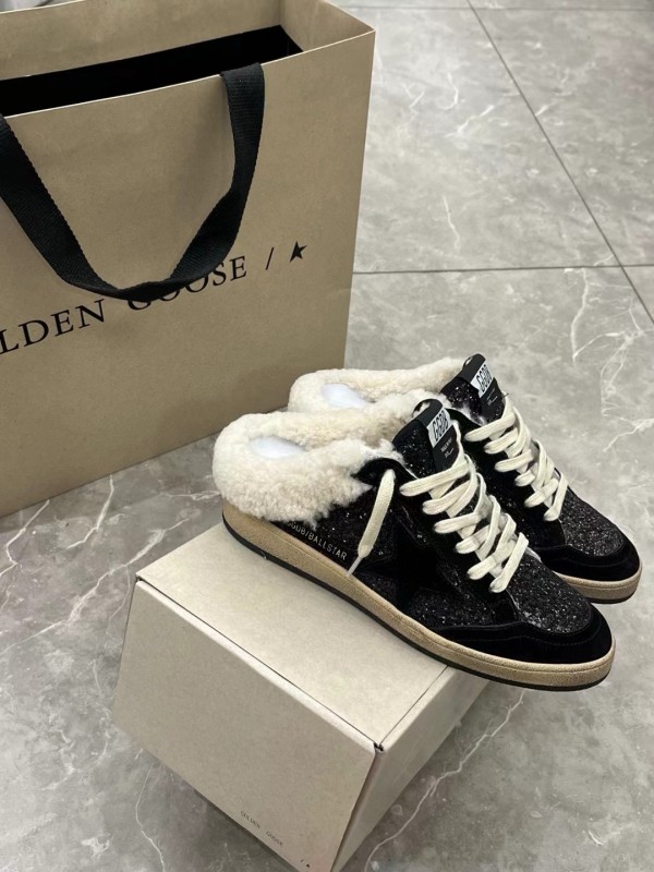 2024 GGDB Black Suede Shearling Slippers MJ00280