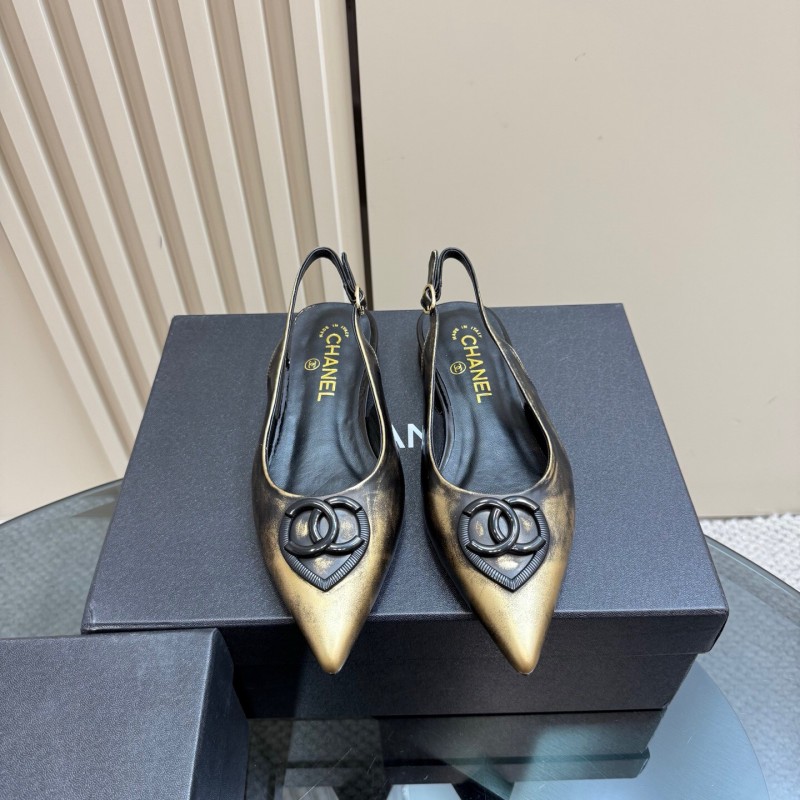 2025 Women Chanel Black Gold Satin Leather Sandals KFY00290