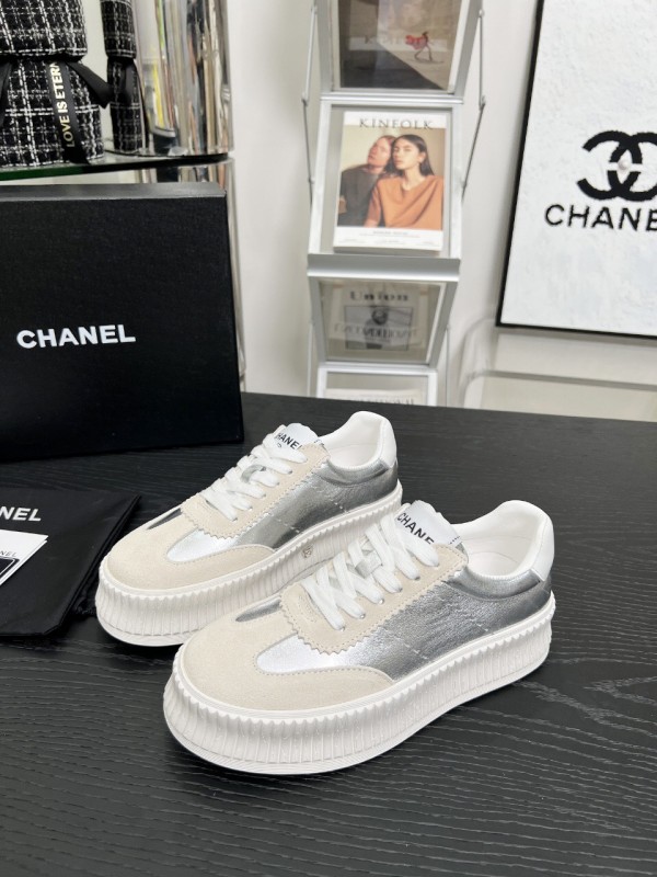 2025 Women Chanel White Silver Suede Leather Sneakers LY00270