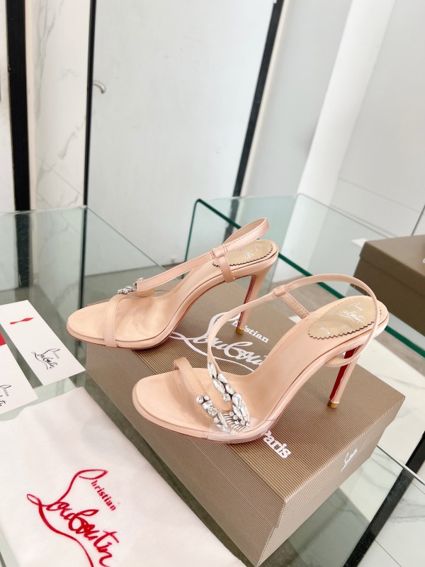 2025 Women ChristianLouboutin Champagne Silk High Heel Crystal LY00300