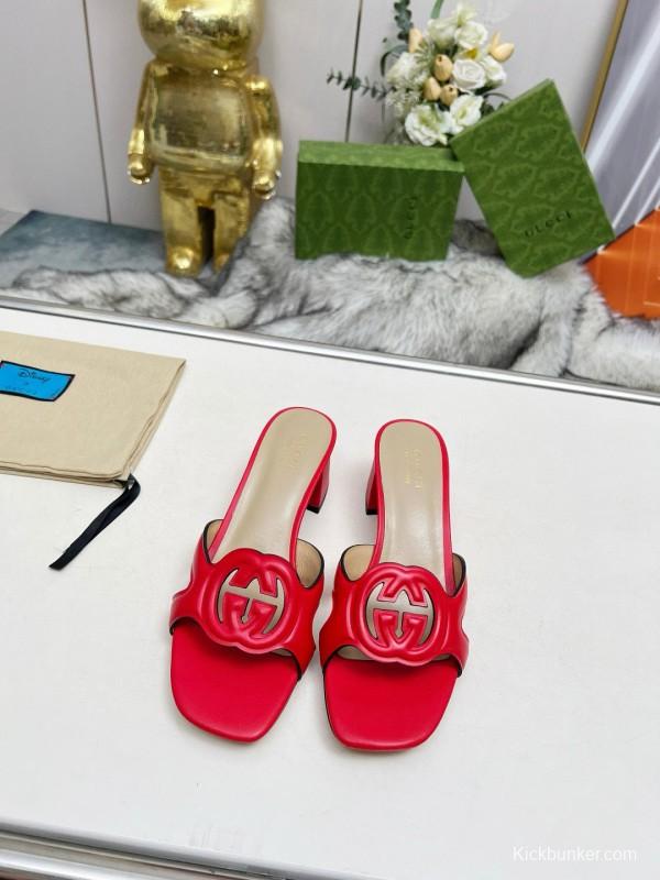 2025 Gucci Red Leather Slippers