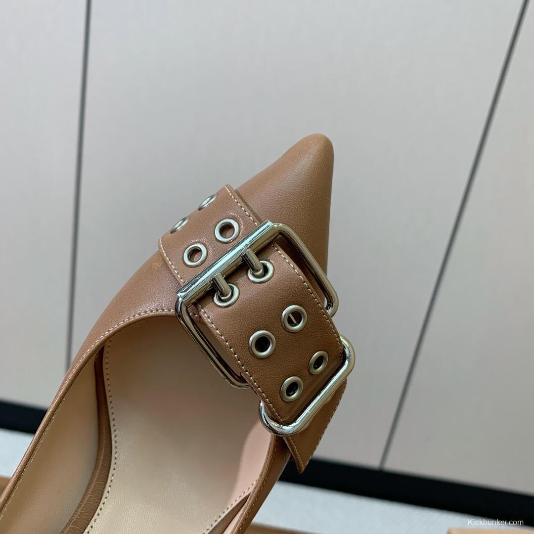 2025 Women Gianvito Rossi Pink Leather Buckle Pumps KFY00300