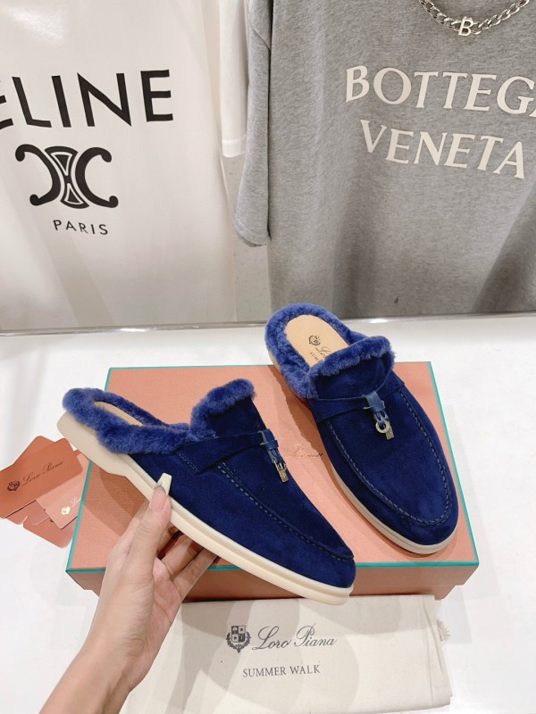 2024 Women Le Parmentier Blue Suede Shearling Loafers