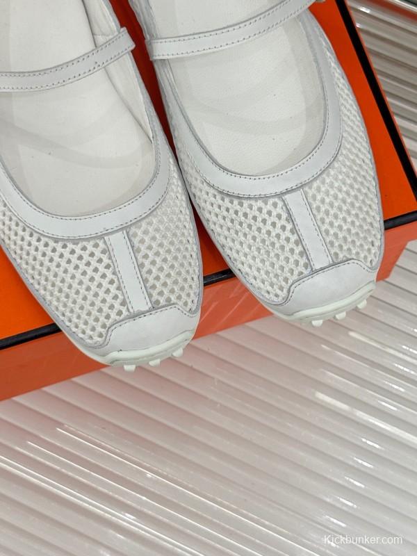 2025 Women Hermès White Mesh Mary Jane