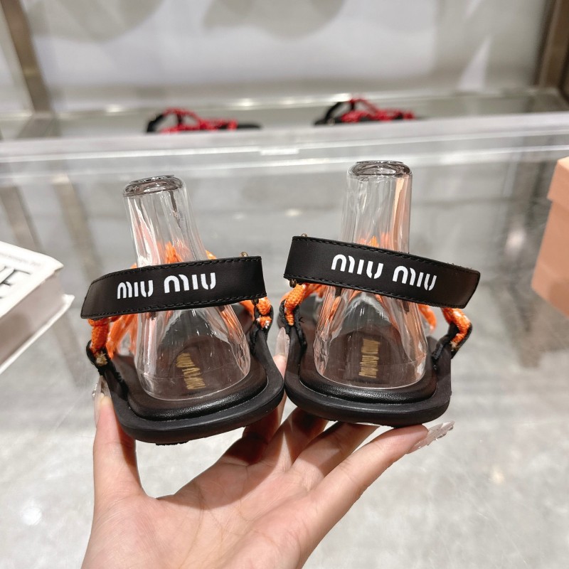 2025 Women Miu Miu Orange Black Rope Leather Sandals