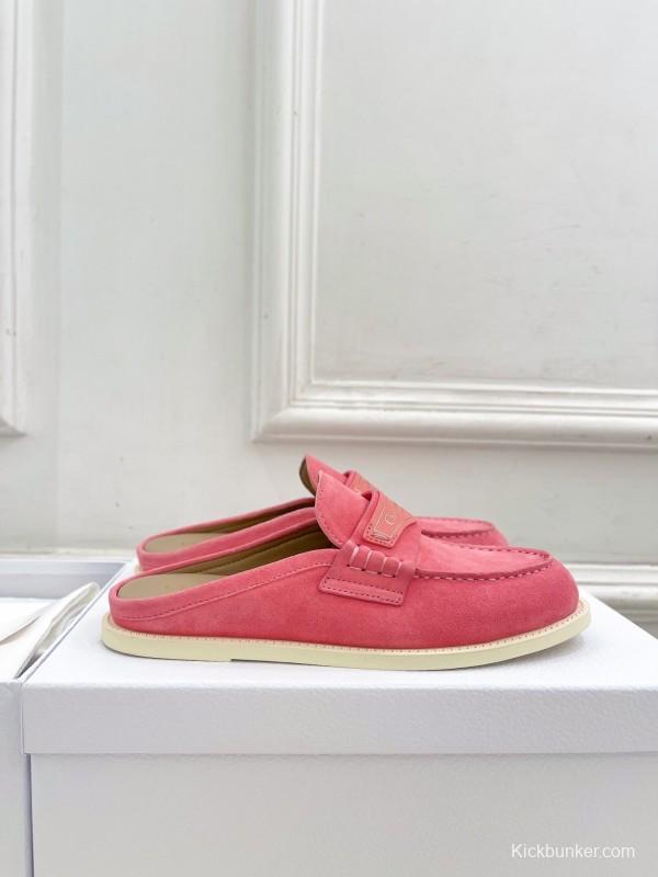 2025 Women Dior Pink Suede Loafers Slip-on Casual Handmade Stylish LY00360(F)