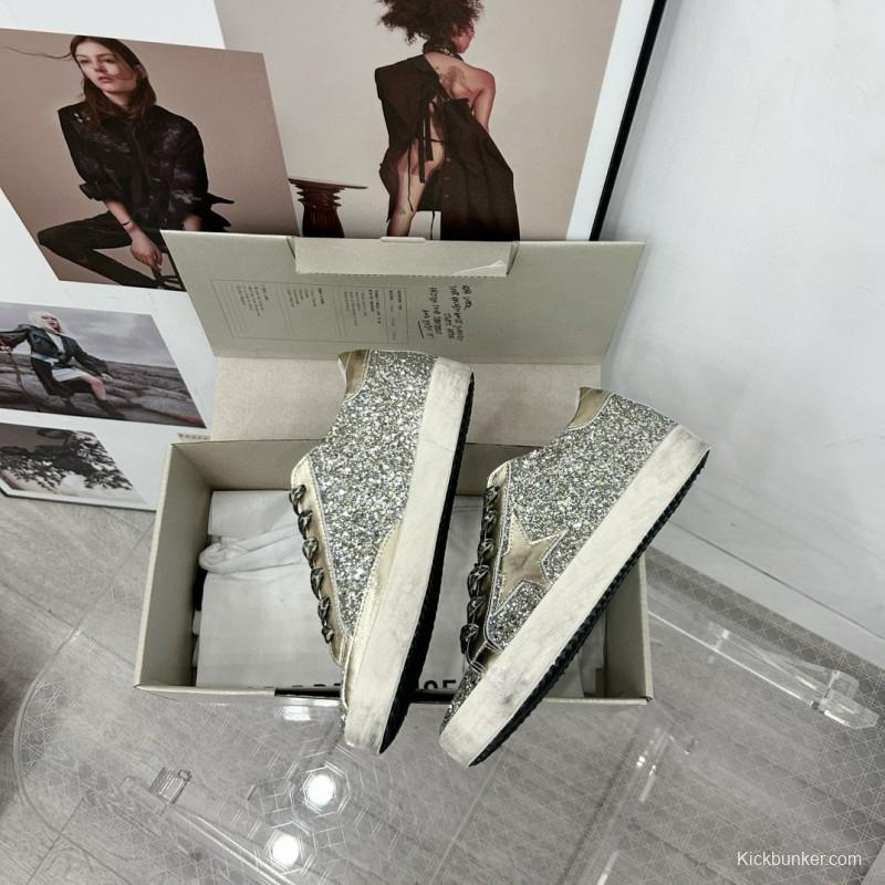 2025 Women GGDB Silver Glitter Leather Sneakers