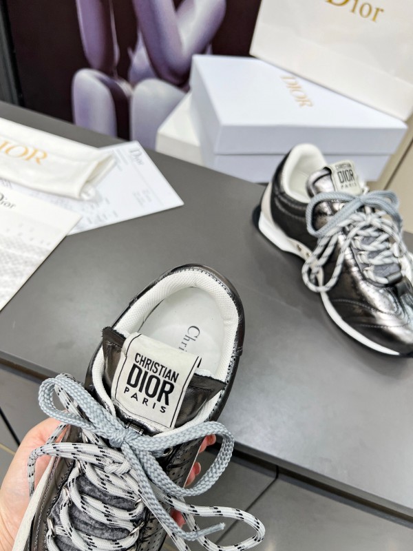 2025 Women Dior Silver Leather Suede Sneakers Christian Dior Paris KFY00310