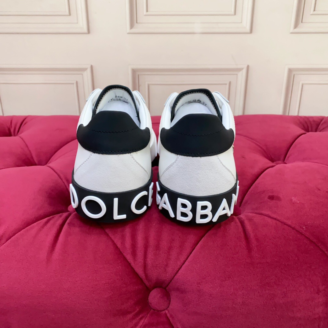 2025 Women Dolce & Gabbana White Leopard Print Leather Sneakers LY00300