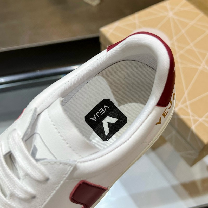 2025 Unisex VEJA White Burgundy Leather Canvas Sneakers MJ00240