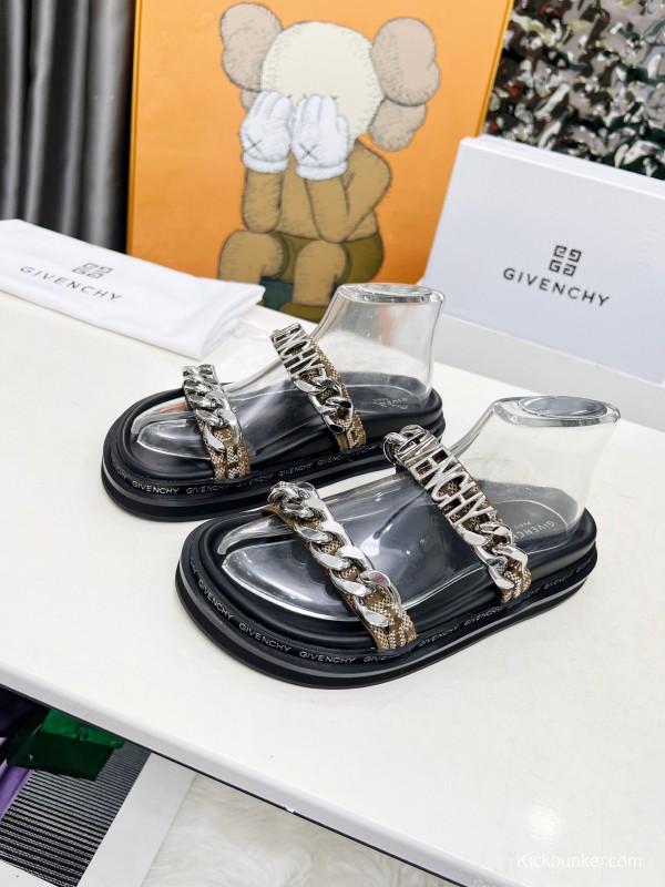 2025 Women Givenchy Black Transparent PVC Leather Sandals Chain LY00250