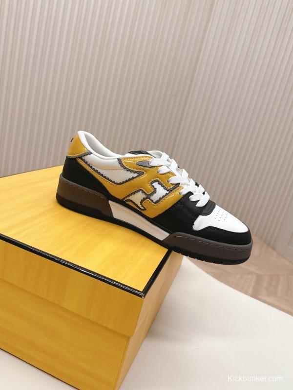 2025 Unisex Fendi White Yellow Black Leather Plimsolls FF Retro Design LY00360(F)/LY00370(M)