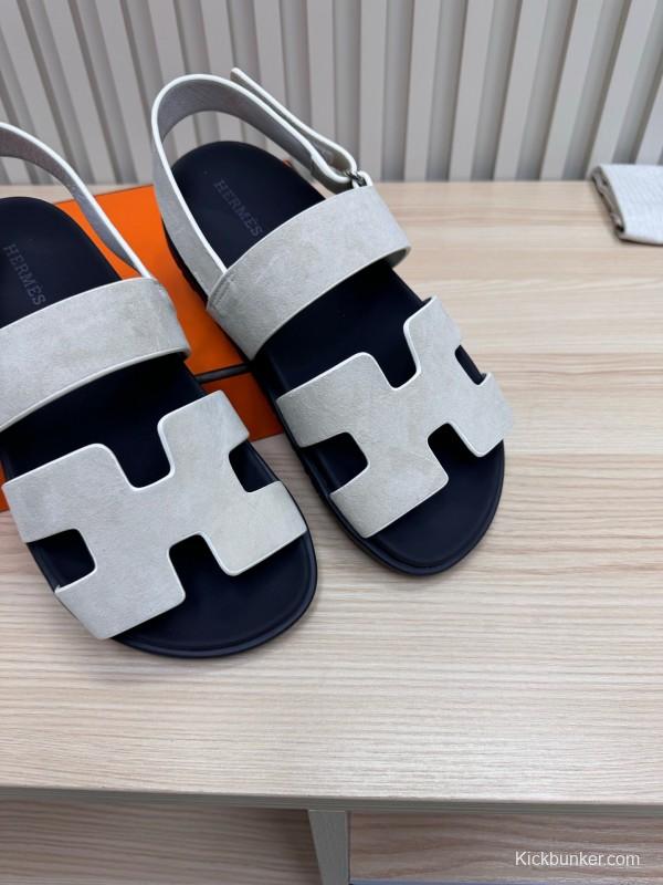 2025 Women Hermès White Leather Slippers