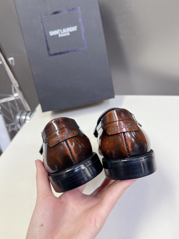 2025 Women Yves Saint Laurent Brown Leather Loafers KFY00350