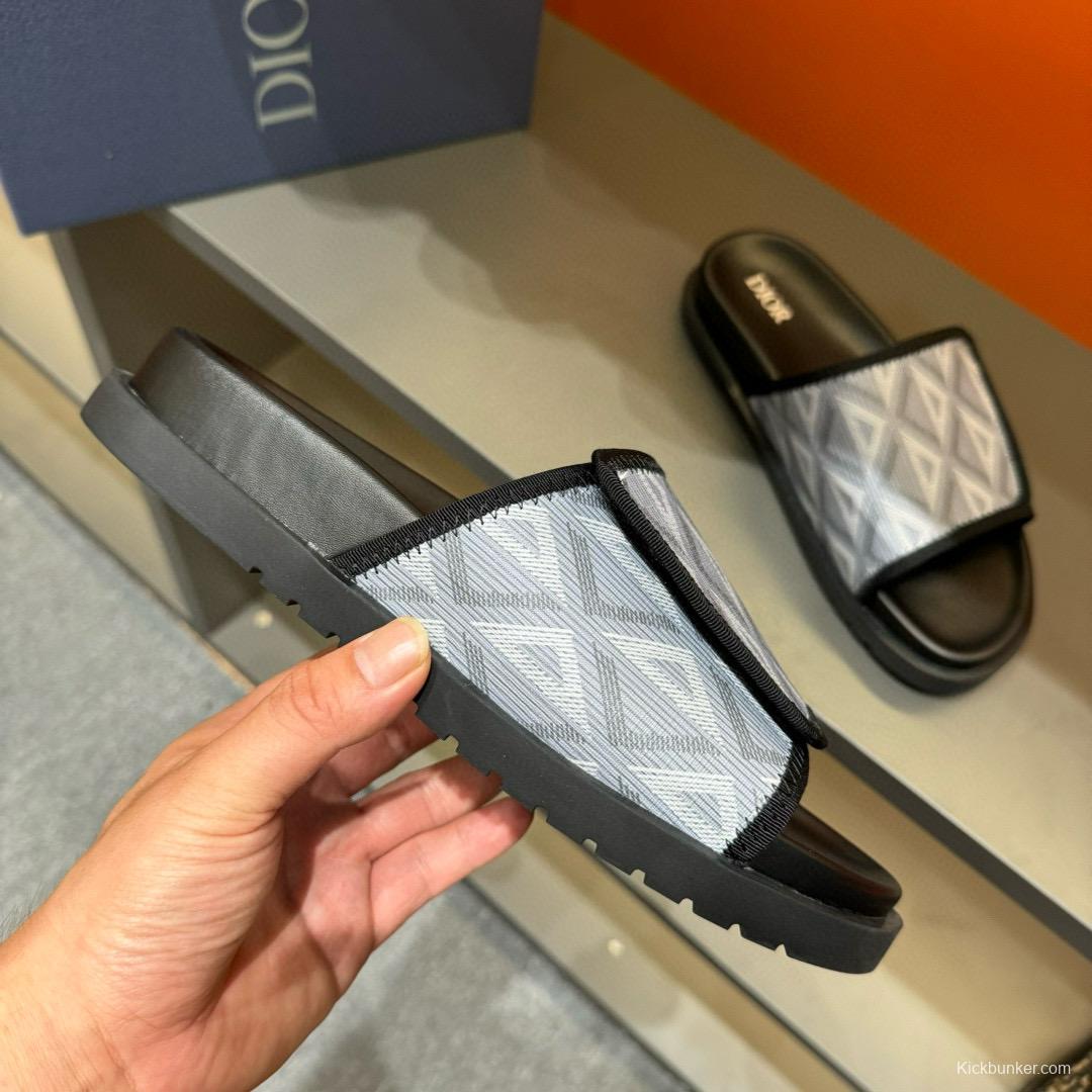 2024 Dior Grey White Fabric Slippers MJ00180