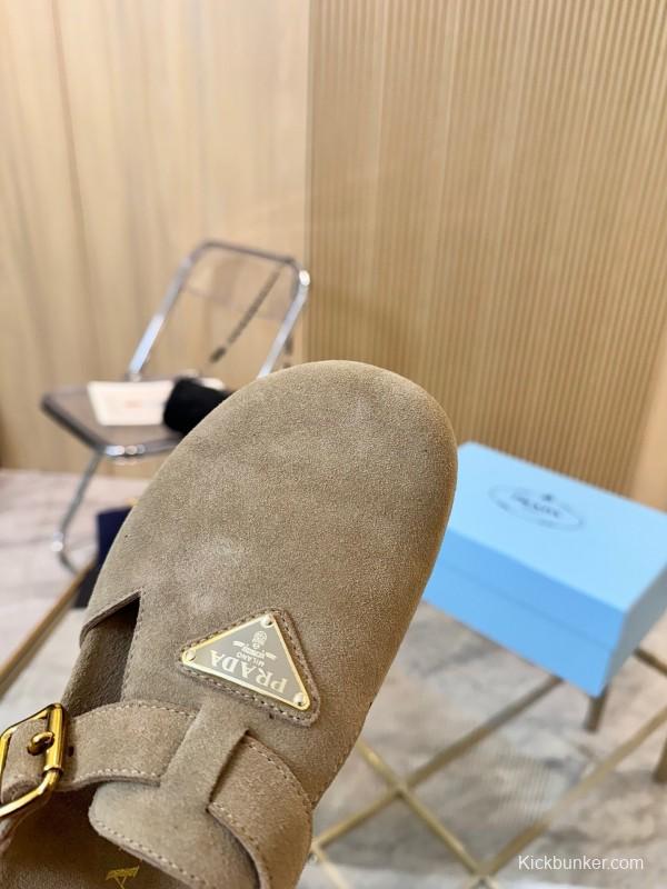 2025 Women Prada Beige Suede Sandals