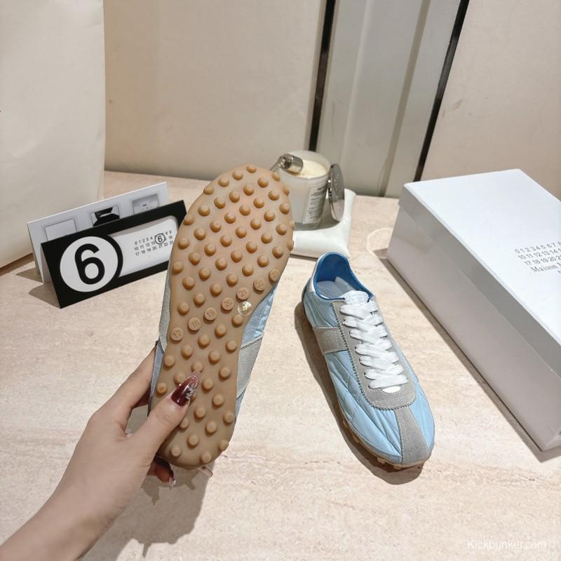 2025 Unisex Maison Margiela Light Blue Grey Nylon Suede Sneakers Vintage Effect