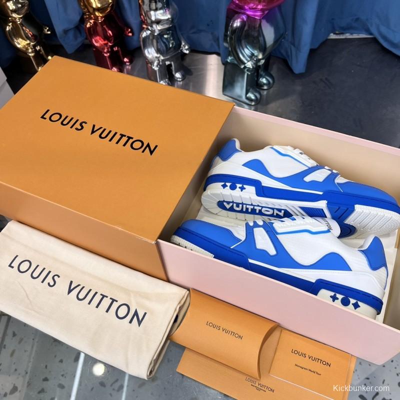 2025 Men Louis Vuitton White Blue Leather Trainer