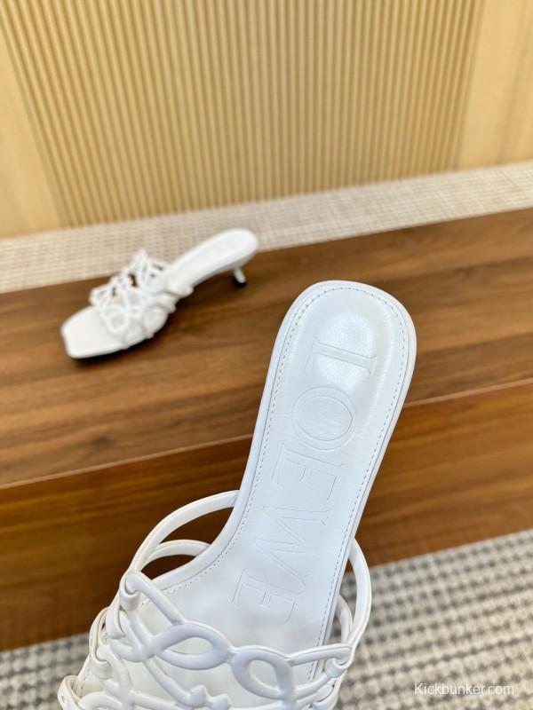 2025 Women Loewe White Leather Sandals