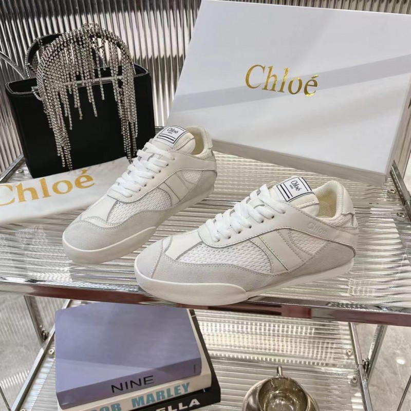 2025 Women Chloé White Suede Mesh Casual Sneakers LY00280 LY00300