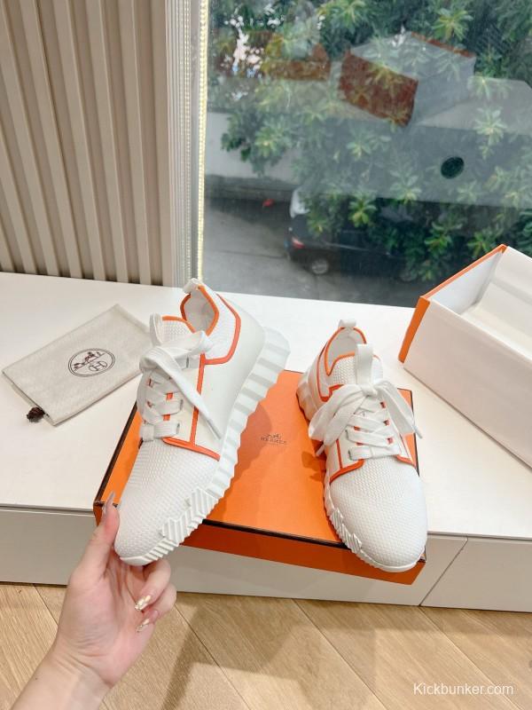 2024 Unisex Hermès white orange knit sneakers