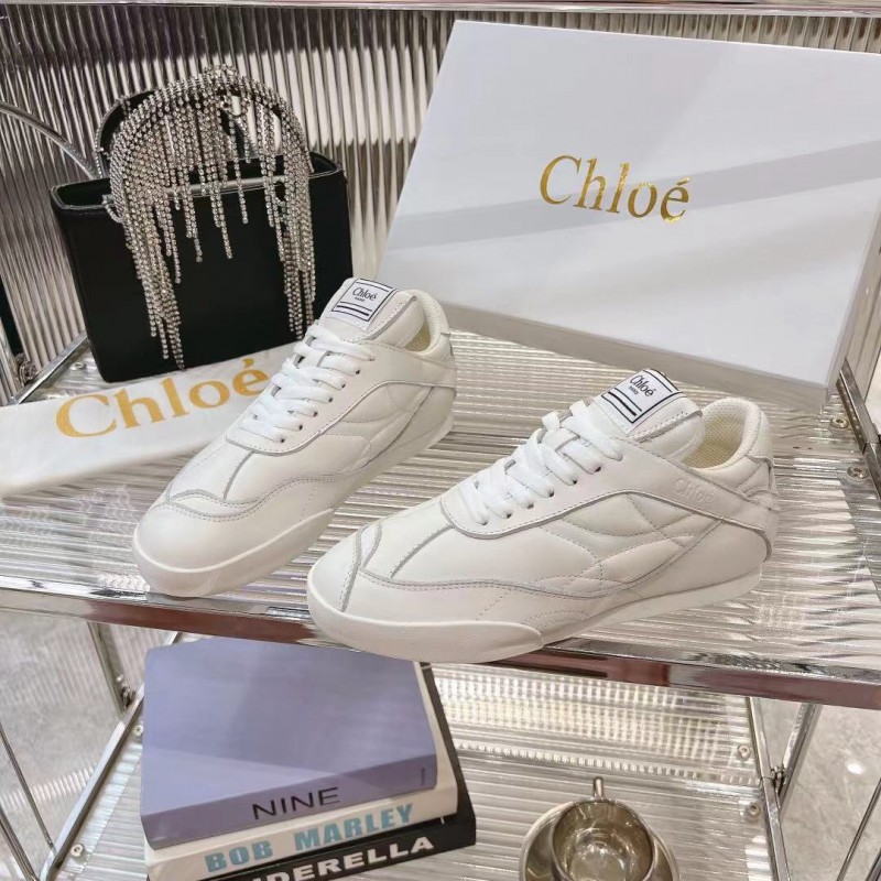 2025 Women Chloé White Leather Sneakers LY00300