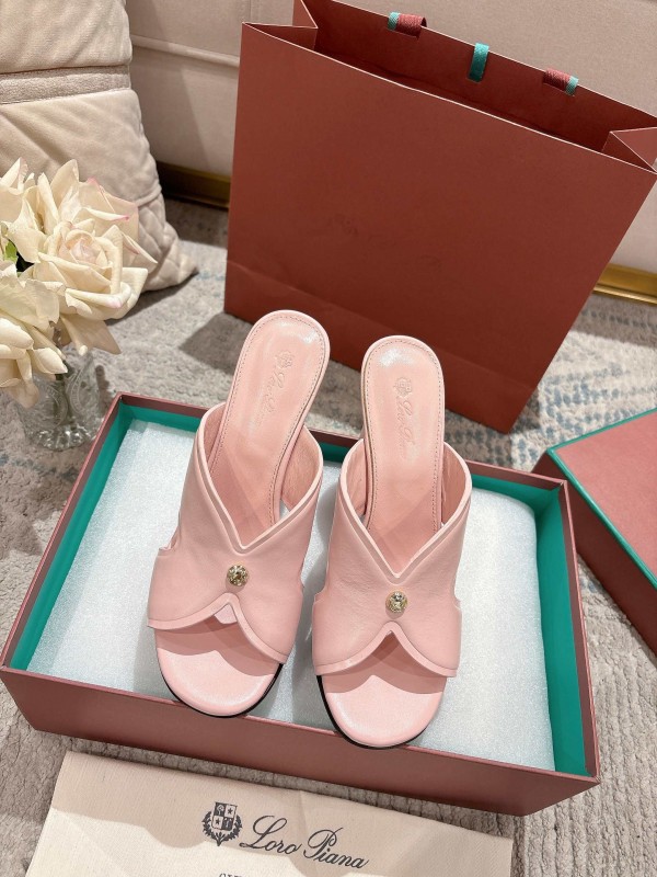 2025 Women Le Parmentier Pink Leather Heeled Sandals