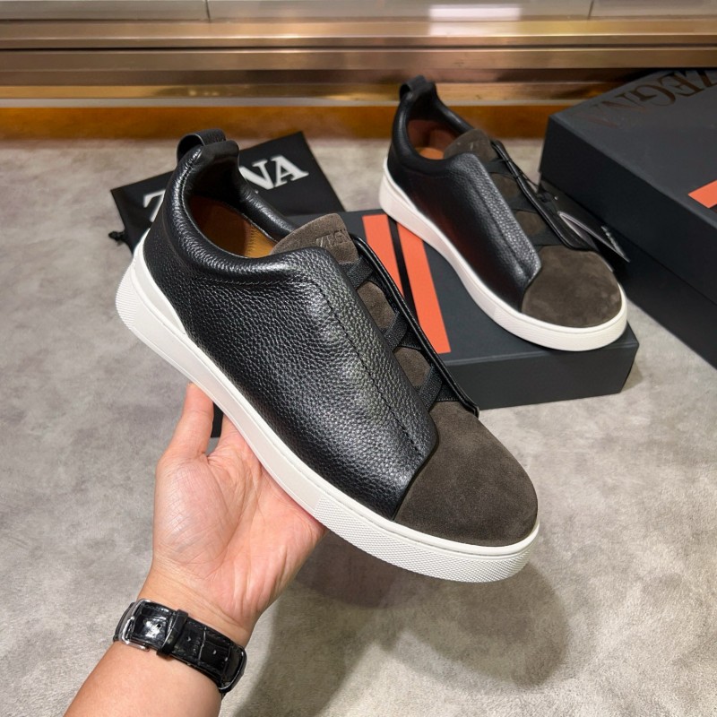 2024 Men Ermenegildo Zegna Black Brown Leather Suede Sneakers
