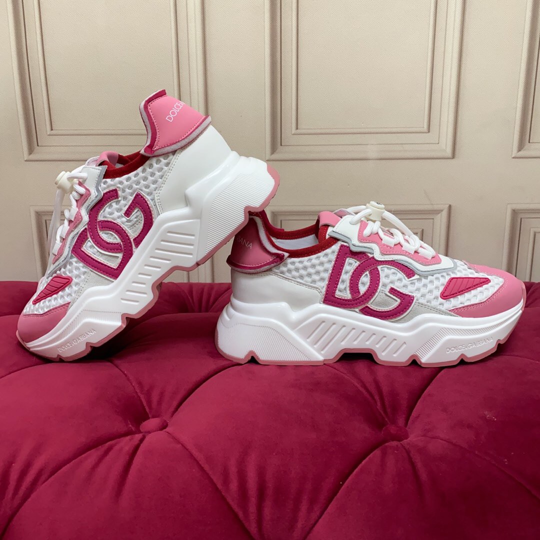 2025 Women Dolce & Gabbana White Pink Mesh Sneakers LY00330(F)