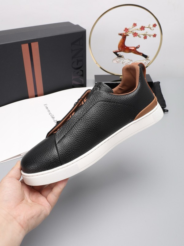 2024 Men Ermenegildo Zegna Black Brown Leather Sneakers MJ00240