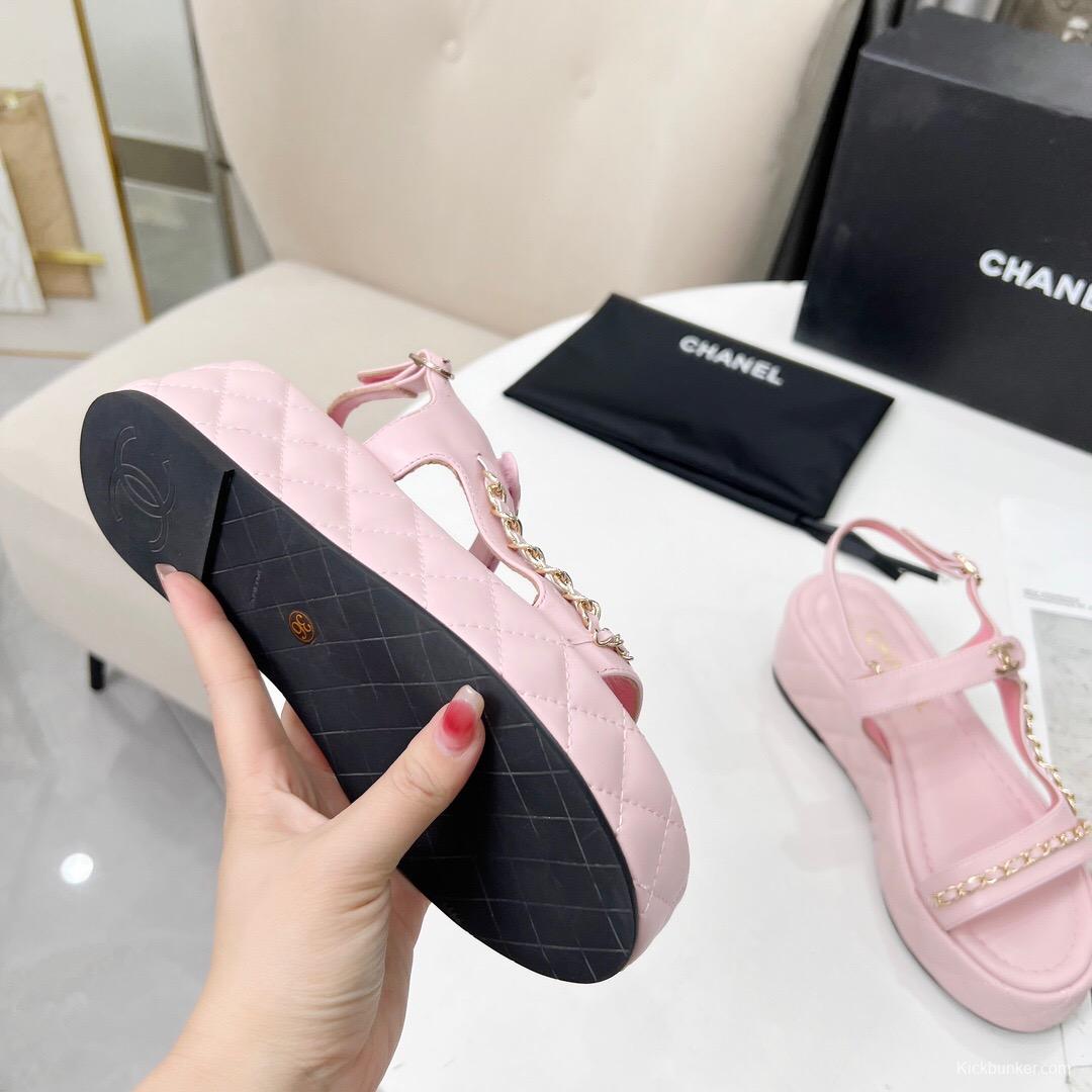 2025 Women Chanel Pink Leather Sandals LY00260