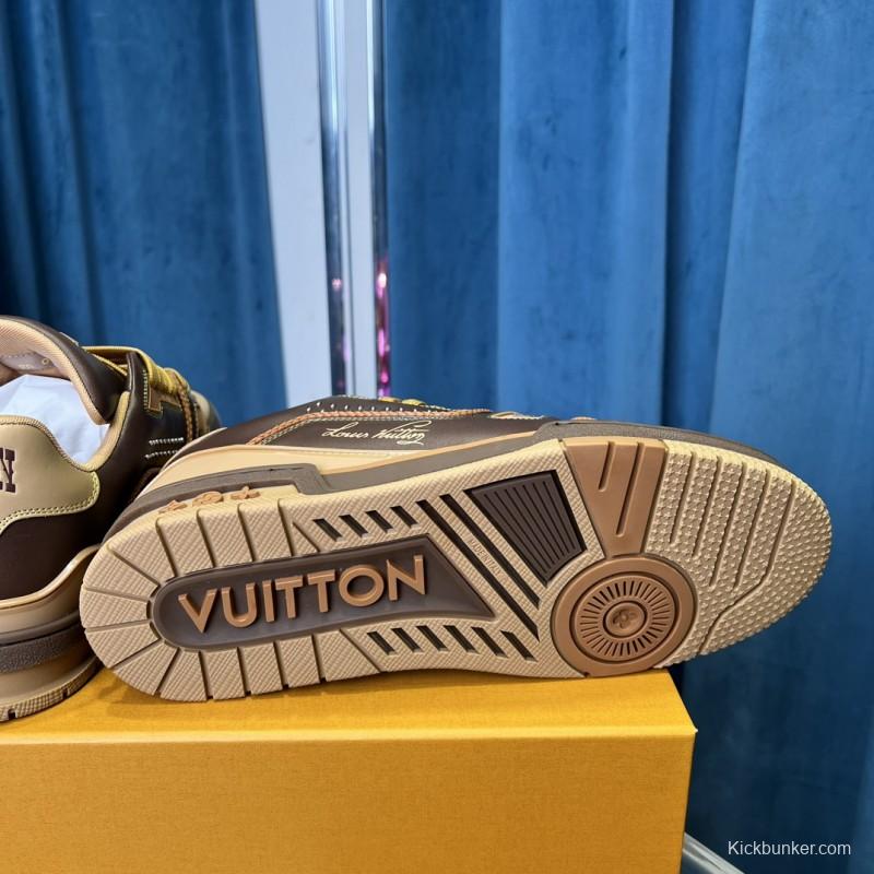 2025 Unisex Louis Vuitton Brown Beige Leather LV Trainer