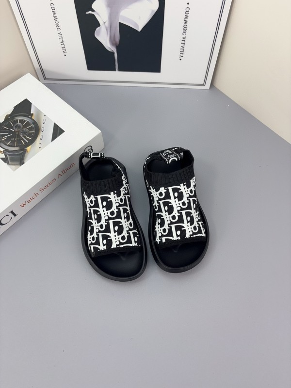 2025 Kids Dior Black White Fabric Sandals
