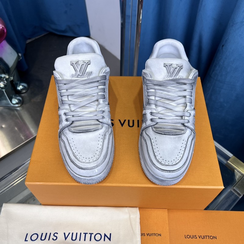 2025 Unisex Louis Vuitton Silver Leather LV Trainer