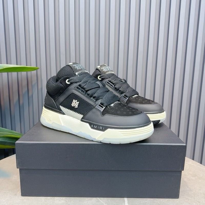 2024 Unisex Amiri Black Mesh Leather Sneakers MJ00360