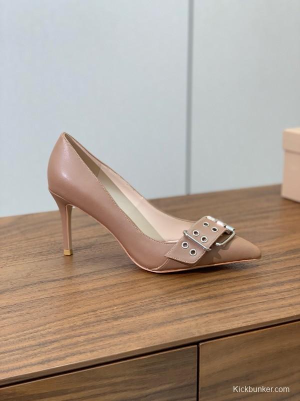 2025 Women Gianvito Rossi Pink Leather Buckle Pumps KFY00300